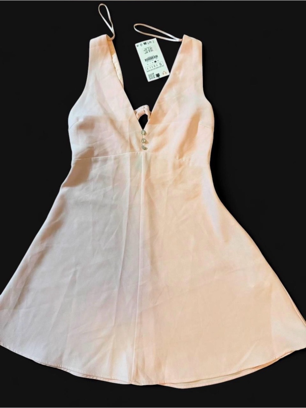 Zara Light Pink V-Neck Mini Dress with Button Trim